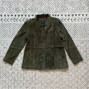 SOLD ON DEPOP: Vintage Olive Green Suede Leather Jacket